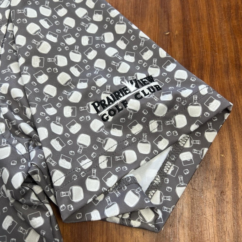 Straight Down Performance Golf Polo‎ Shirt Men's Large Gray Bourbon Bottle Print - Picture 8 of 12